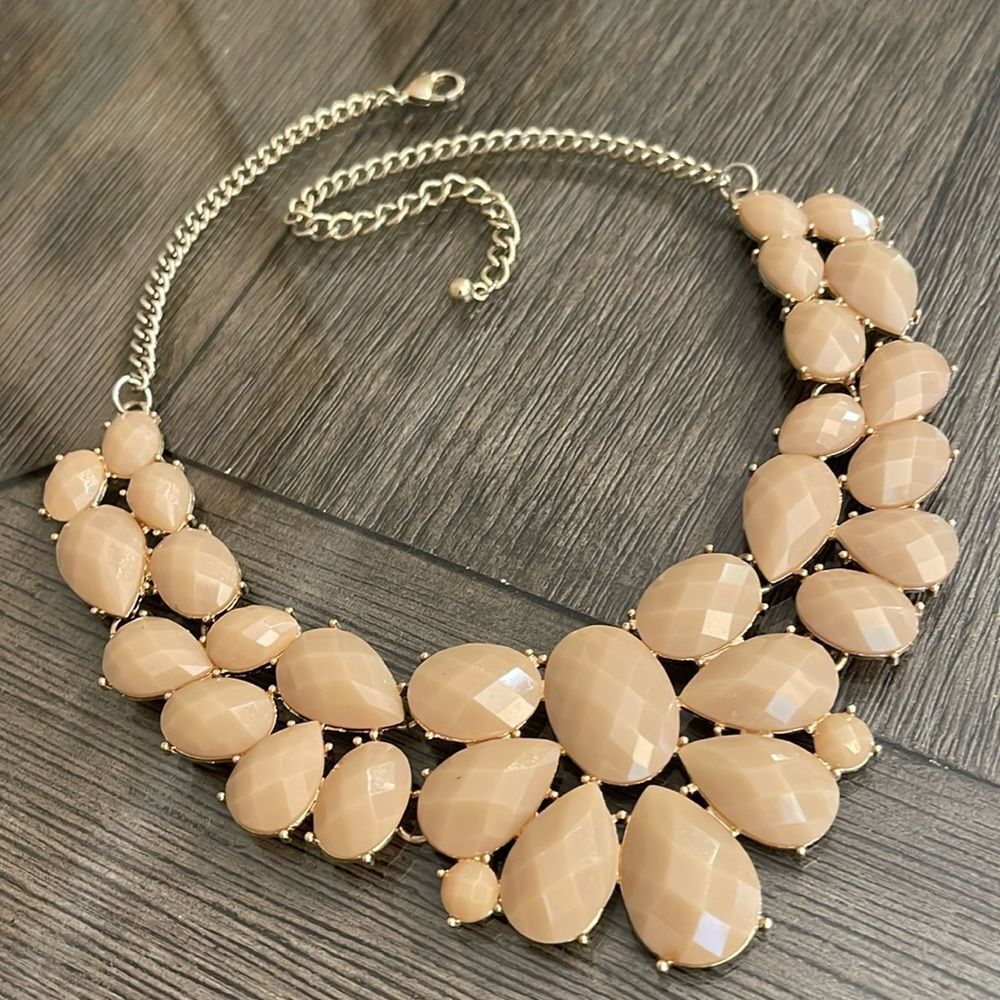 Boutique Style Taupe - Tan Gem Statement Necklace